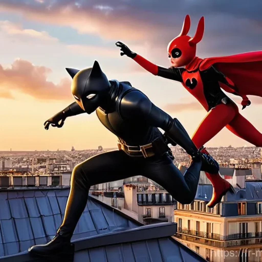 신비아파트 등장인물별 인기 분석 - **"Dynamic Parisian Duo: Ladybug and Chat Noir in Action"**
    A vibrant, action-packed illustratio...
