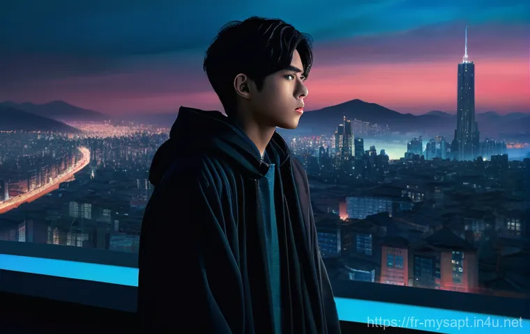 신비아파트 강림 캐릭터 성격 및 역할 - A 13-year-old boy, Kanglim, stands valiantly at 163 cm tall, fully clothed in his distinctive, dark ...