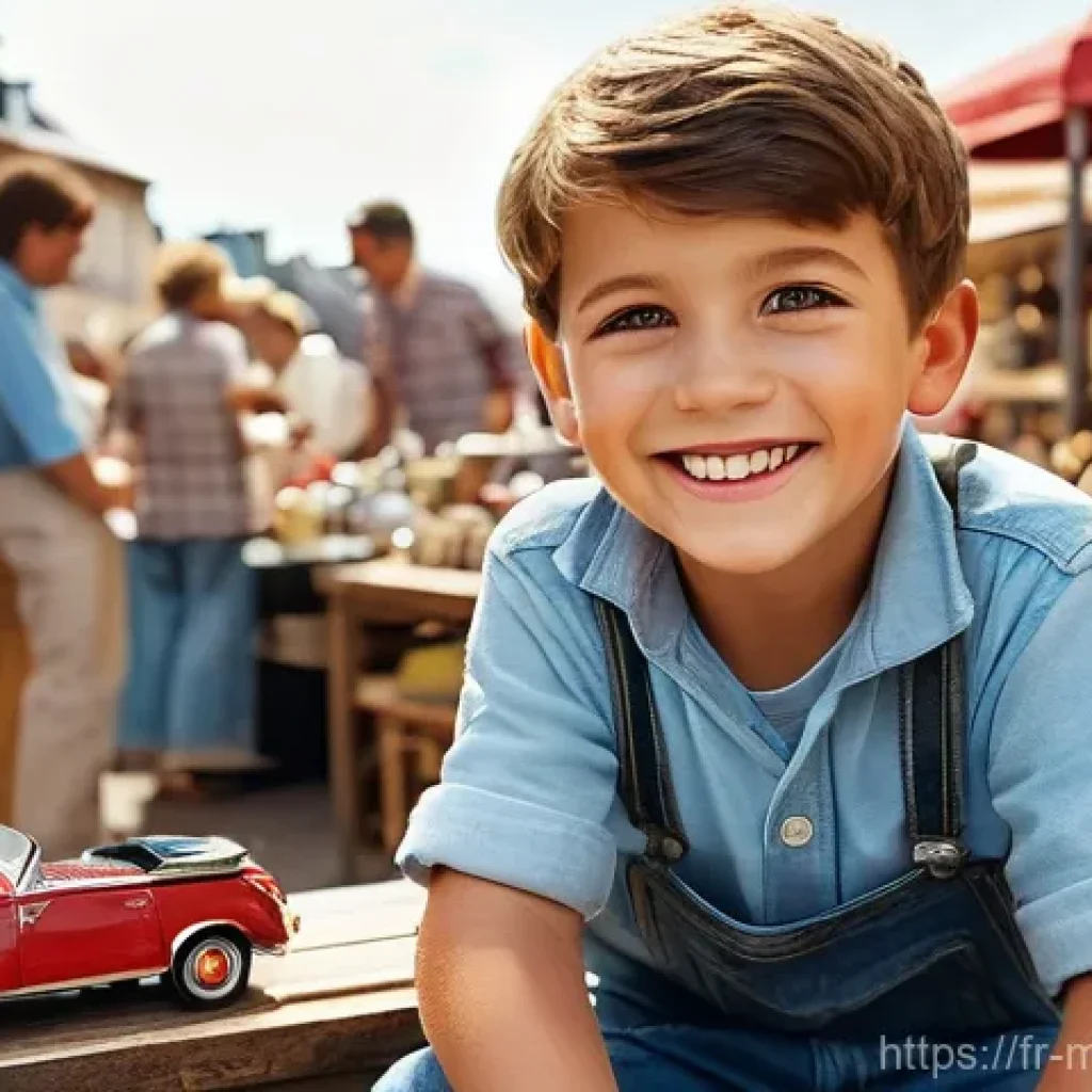 신비아파트 굿즈 거래 팁 - **A joyful discovery at a bustling French flea market.**
    A vibrant, sunlit scene at a "march&eacute; au...