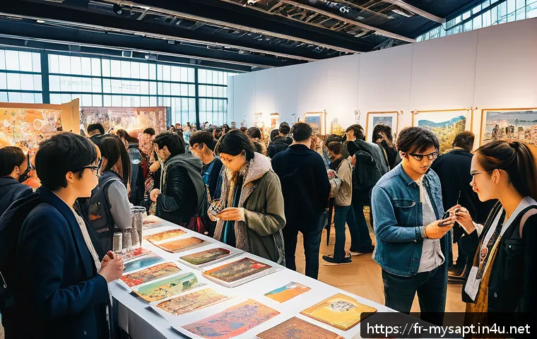 신비아파트 팬덤 커뮤니티 동향 - A vibrant and cozy fan art convention scene in Paris, featuring diverse attendees dressed in casual ...